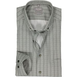 OLYMP comfort fit overhemd, popeline, olijfgroen met wit geruit 48