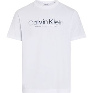 Calvin Klein Diffused Logo T-shirt, heren T-shirt korte mouw O-hals, wit -  Maat: XL