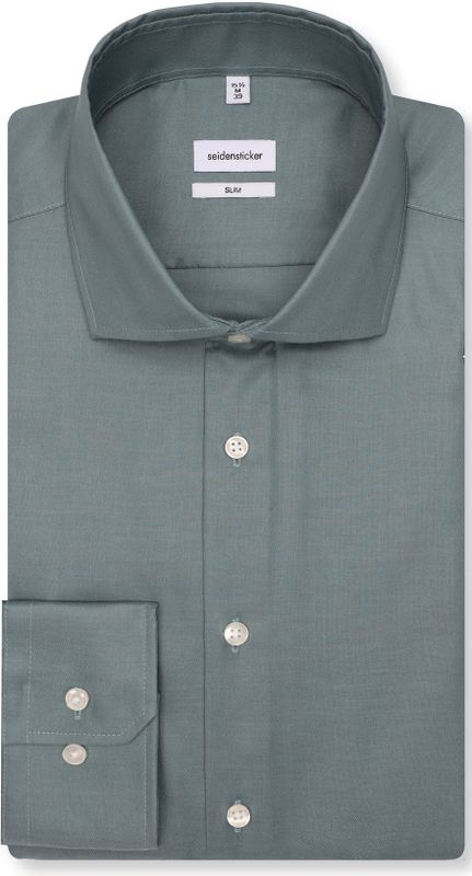 Seidensticker shaped fit overhemd, structuur, groen