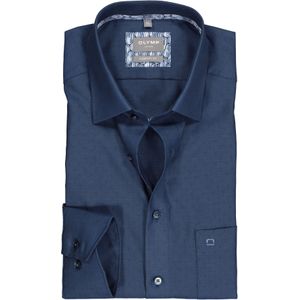 OLYMP Luxor comfort fit overhemd, mouwlengte 7, marine blauw met ingeweven stipje (contrast) 44