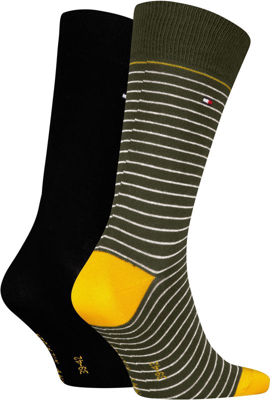Tommy Hilfiger Small Stripe Sock (2-pack), heren sokken, army groen gestreept
