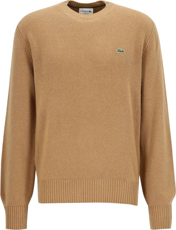Lacoste - Gebreide Trui - Beige - O-hals - 100% Wol