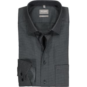 OLYMP Luxor comfort fit overhemd, mouwlengte 7, zwart met grijs pied de poule (contrast) 47