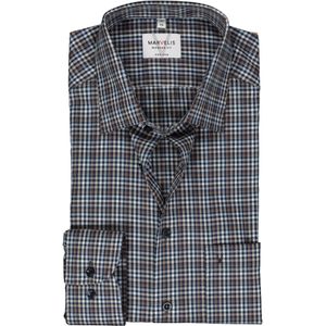 MARVELIS modern fit overhemd, twill, blauw, wit en bruin geruit 48