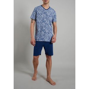Ceceba heren shortama V-hals, middenblauw dessin