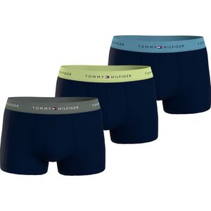 Tommy Hilfiger trunk (3-pack), heren boxers normale lengte, blauw met gekleurde tailleband -  Maat: S