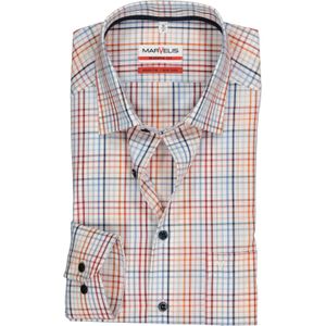 MARVELIS modern fit overhemd, mouwlengte 7, wit, rood, blauw en oranje geruit (contrast) 43