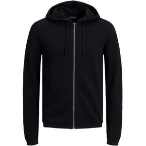 JACK & JONES Hill knit cardigan slim fit, heren vest katoen met capuchon, zwart