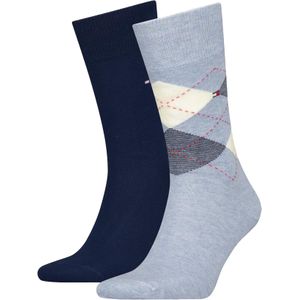Tommy Hilfiger Sock Check (2-pack), heren sokken, lichtblauw melange geruit -  Maat: 39-42