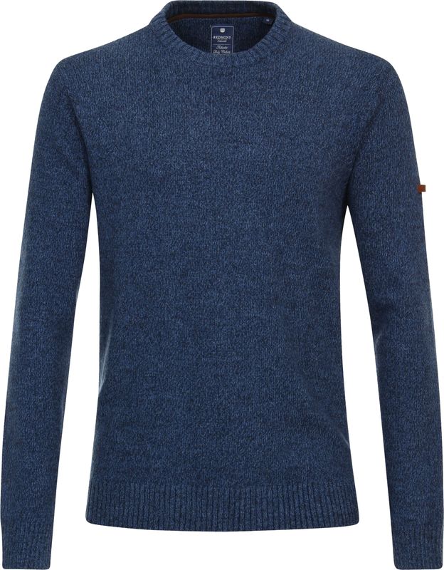 Redmond heren trui wol- met katoenmengsel, O-hals, blauw (middeldik)
