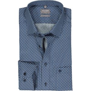 OLYMP comfort fit overhemd, popeline, blauw met wit dessin