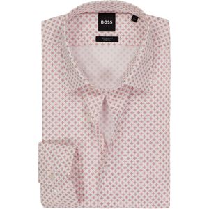 BOSS Joe regular fit overhemd, popeline, wit met donker oranje dessin