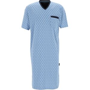 Gotzburg heren nachthemd, V-hals, lichtblauw met blauw en wit dessin -  Maat: L