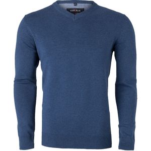 MARVELIS heren trui katoen, V-hals, jeans blauw melange -  Maat: XXL