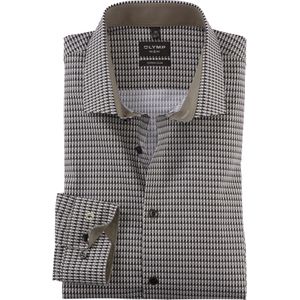 OLYMP No. 6 Six super slim fit overhemd, popeline, olijfgroen dessin