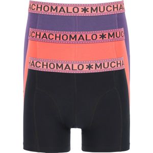 Muchachomalo heren boxershorts (3-pack), heren boxers normale lengte, Solid koraalrood, paars en zwart -  Maat: L