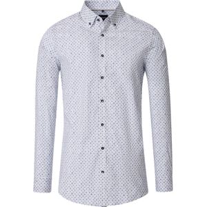VENTI body fit overhemd, popeline, wit met blauw en beige dessin