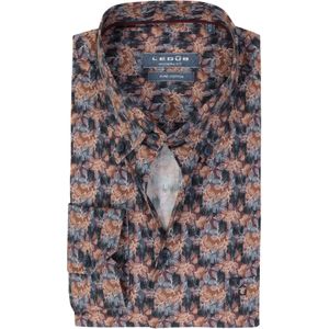 Ledub modern fit overhemd, popeline, donkerbruin dessin