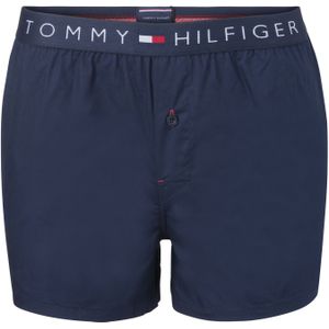 Tommy Hilfiger woven boxershort (1-pack), heren boxer katoen, wijd model, blauw uni -  Maat: L