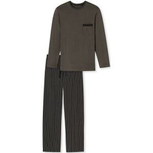 SCHIESSER Comfort Nightwear pyjamaset, heren pyjama lang biologisch katoen gestreept taupe -  Maat: S