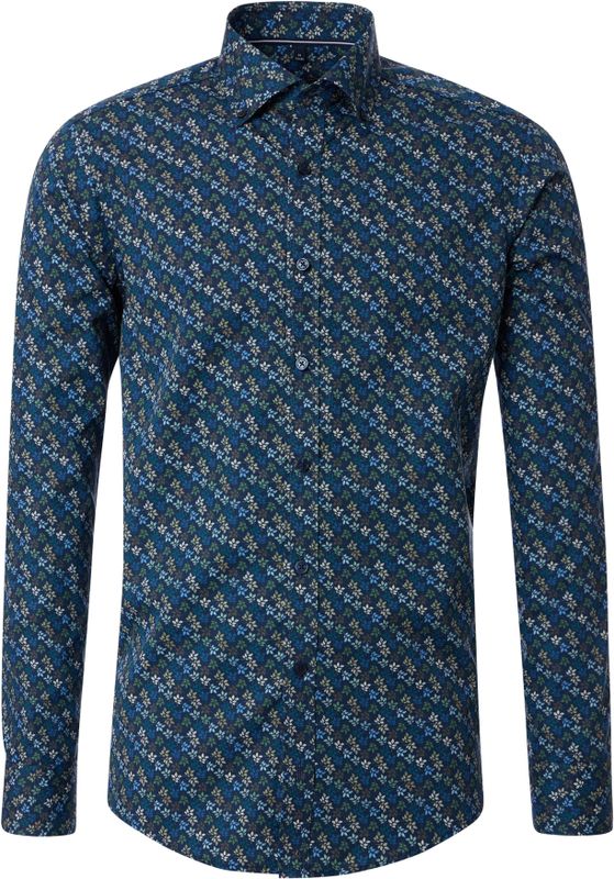 CASA MODA - Sport Comfort Fit Overhemd - Blauw Dessin - Popeline - Strijkvriendelijk