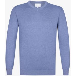Michaelis heren trui katoenmengsel, slim fit trui met V-hals, blauw