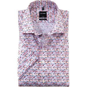 OLYMP Luxor modern fit overhemd, korte mouw, popeline, zalmkleurig dessin