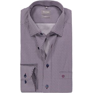 OLYMP Luxor comfort fit overhemd, dobby, paars met wit  en blauw dessin