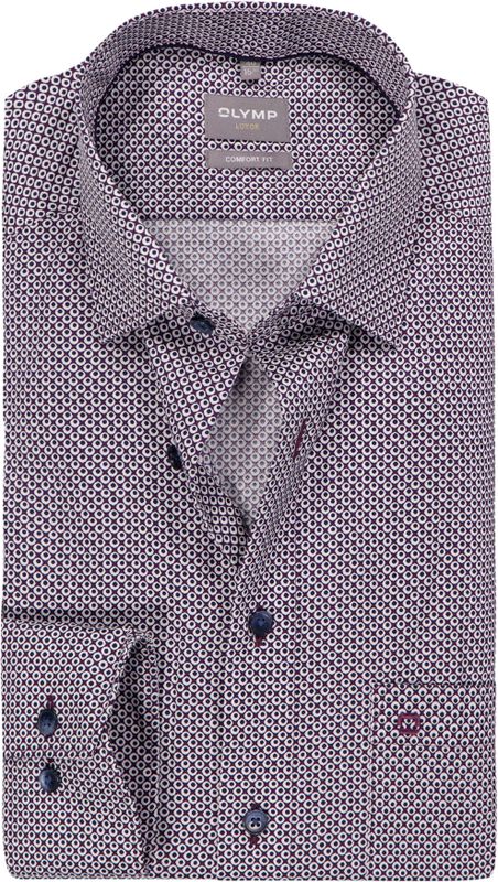 OLYMP Luxor comfort fit overhemd, dobby, paars met wit  en blauw dessin
