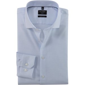 OLYMP - Heren Overhemd - Wit met Lichtblauw - Poplin - Super Slim Fit