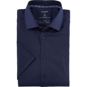 OLYMP Luxor 24/7 modern fit overhemd, korte mouw, structuur, marineblauw