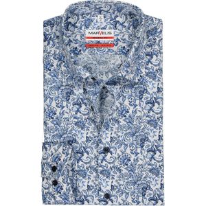 MARVELIS modern fit overhemd, popeline, wit met blauw bloemen dessin 41