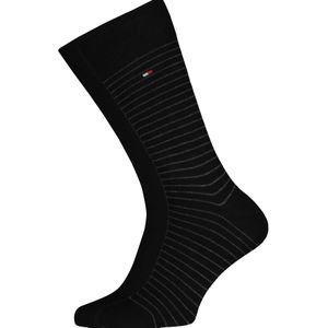 Tommy Hilfiger Small Stripe Socks (2-pack), herensokken katoen, uni en gestreept, zwart -  Maat: 43-46