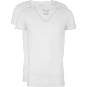 RJ Bodywear Everyday - Tilburg - 2-pack - stretch T-shirt diepe V-hals - wit (raw edge)