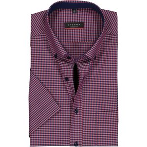 ETERNA modern fit overhemd, poplin met korte mouw, blauw met rood geruit (contrast) 45