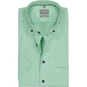 OLYMP comfort fit overhemd, korte mouw, popeline, groen met wit geruit 40