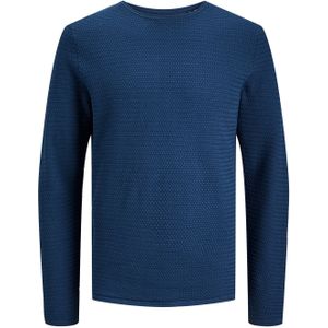 JACK & JONES Miguel knit crew neck slim fit, heren pullover katoen met O-hals, middenblauw