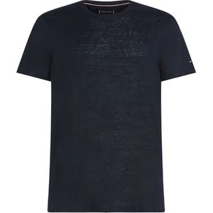 Tommy Hilfiger Dc Premium Linen Tee, heren T-shirt korte mouw O-hals, donkerblauw -  Maat: XL