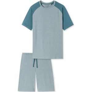 SCHIESSER 95/5 Nightwear shortamaset, heren shortama organic cotton strepen golf blauw-grijs -  Maat: XXL