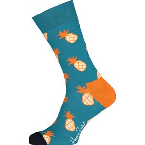 Happy Socks Pineapple Sock, petrol met oranje ananas - Unisex - Maat: 36-40