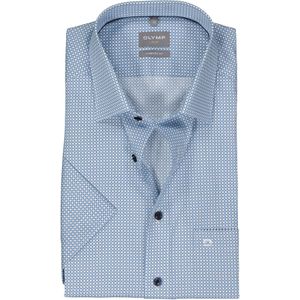 OLYMP comfort fit overhemd, korte mouw, popeline, wit met blauw dessin 47