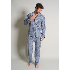 Gotzburg heren pyjama met knoopjes, donkerblauw geruit -  Maat: XXL
