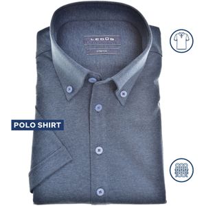 Ledub slim fit overhemd, korte mouw, jersey, donkerblauw