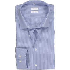 Seidensticker shaped fit overhemd, blauw met wit gestreept 40