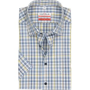 MARVELIS modern fit overhemd, korte mouw, popeline, wit met blauw en geel geruit 38