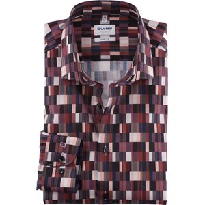 OLYMP Level 5 body fit overhemd, popeline, donkerrood dessin