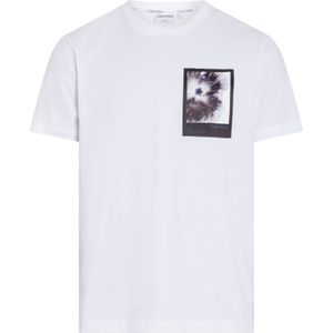 Calvin Klein Framed Flower Graphic T-shirt, heren T-shirt korte mouw O-hals, wit dessin - Maat: S
