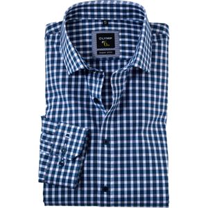 OLYMP No. 6 Six super slim fit overhemd, structuur, marineblauw geruit 38