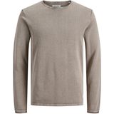 JACK & JONES slim fit trui katoen, O-hals, verwassen beige -  Maat: L