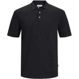 JACK & JONES Emil knit polo korte mouw slim fit, heren polo viscosemengsel met polo kraag, zwart